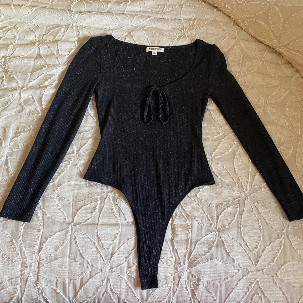 Wild Honey Glitter Black Ribbed Top